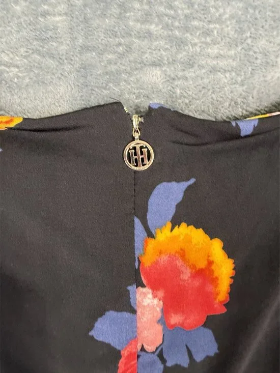 Tommy Hilfiger Womens Dress Size 10 Floral Print Black Multicolor 3/4 Bell - Picture 5 of 12